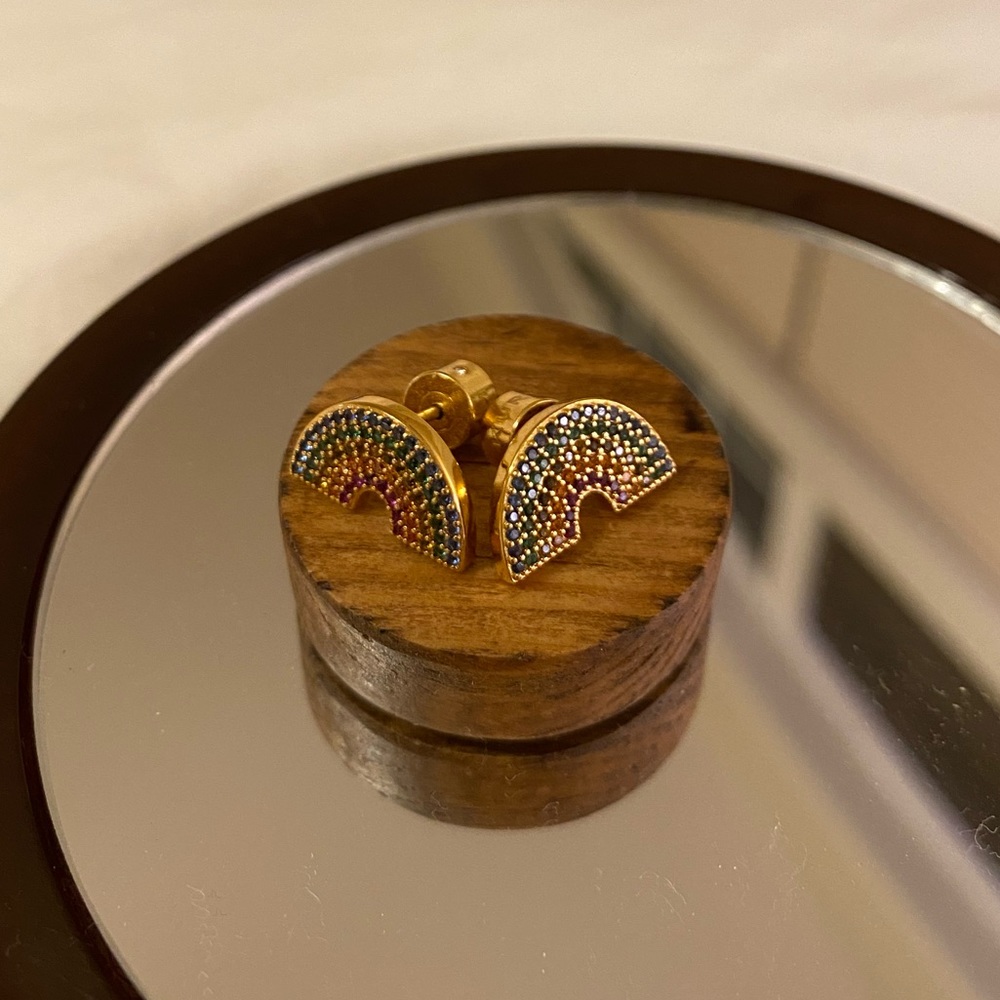 Kurt Geiger Rainbow jeweled earrings. Post style. Gold with multicolored stones.